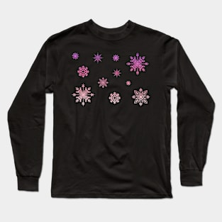 Pink Ombre Faux Glitter Snowflakes Long Sleeve T-Shirt